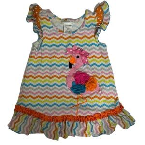 Size 6 Bonnie Jean Multicolor Flamingo Chevron Dress